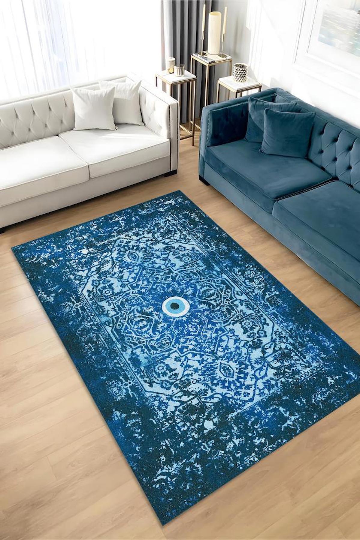 Homshtag Nazar Krem 4 mm Pamuk Antistatik Yıkanabilir İnce Kaymaz Dikdörtgen Makine Dokuma Salon Halısı 80x120 cm
