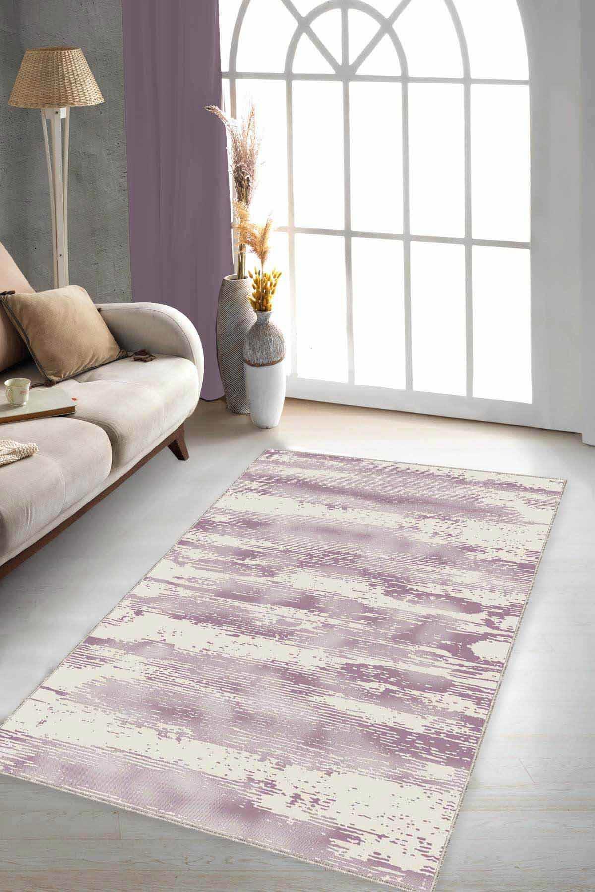 Viva Home MU003 Pembe 7 mm Mikropolyester Leke Tutmaz Yıkanabilir İnce Kaymaz Dot Taban Dikdörtgen Makine Dokuma Salon Halısı 160x230 cm