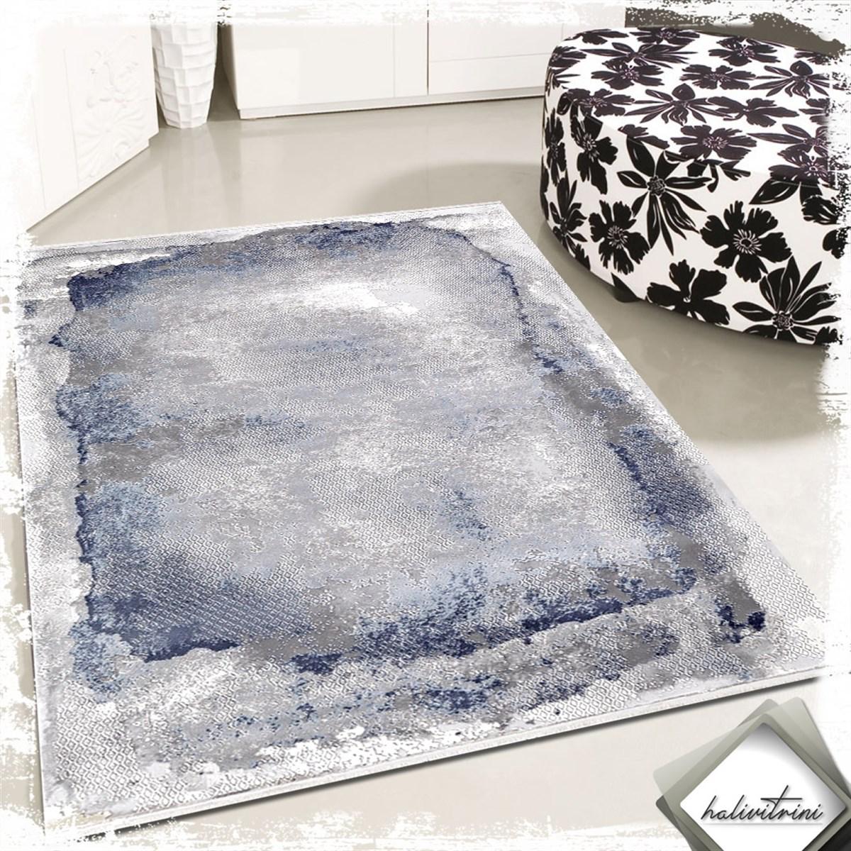 Padişah Eternity Lacivert 11 mm Akrilik Yıkanabilir İnce Kaymaz Dikdörtgen Makine Dokuma Salon Halısı 140x200 cm