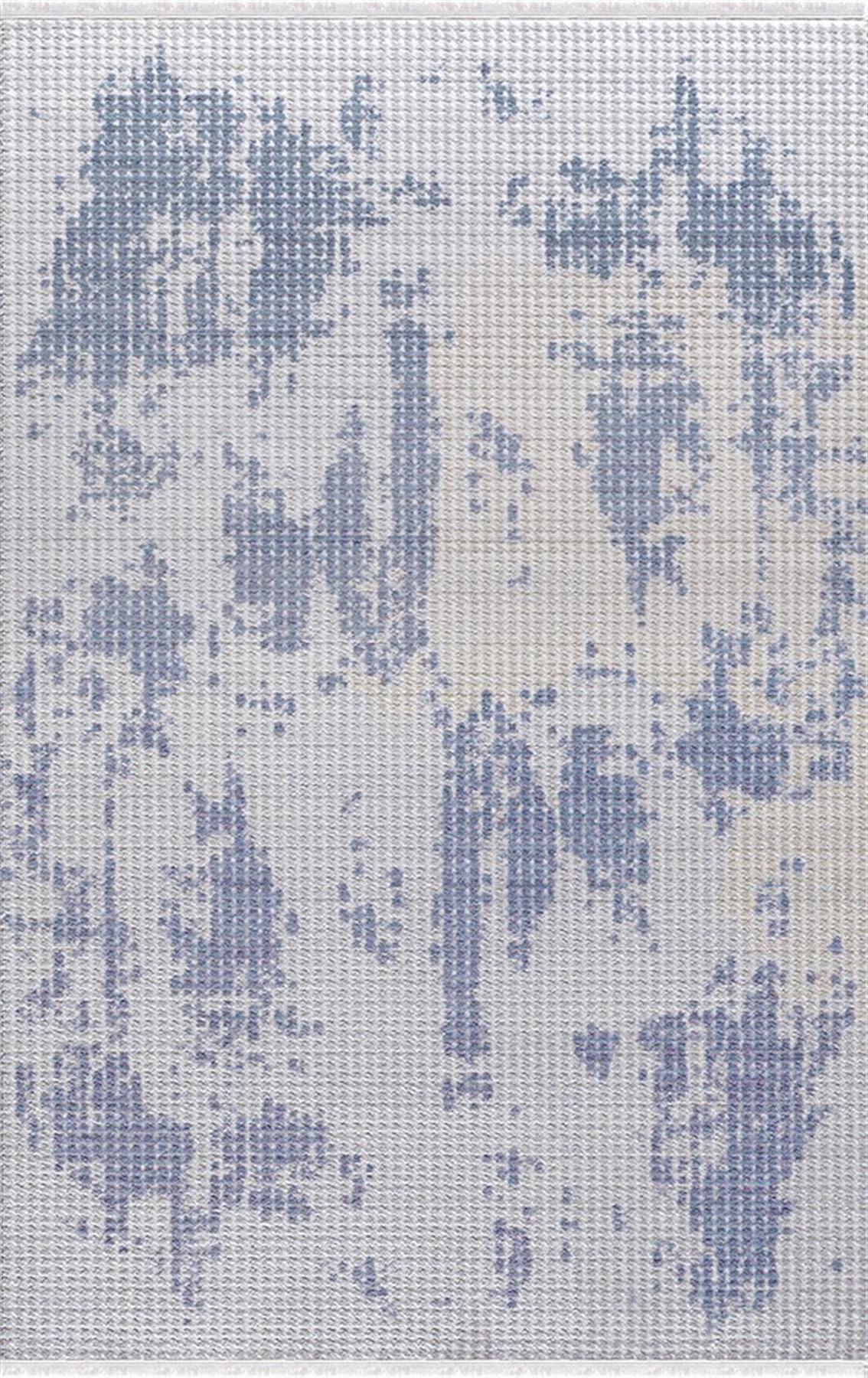 Merinos Diyez 39138 Mavi 9 mm Akrilik Yıkanabilir İnce Kaymaz Dikdörtgen Makine Dokuma Salon Halısı 120x200 cm