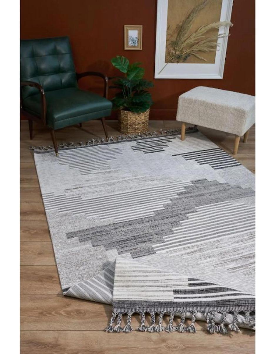 Homeva Fas 1613 Krem 6 mm Polyester Yıkanabilir İnce Kaymaz Dikdörtgen Makine Dokuma Salon Halısı 180x280 cm