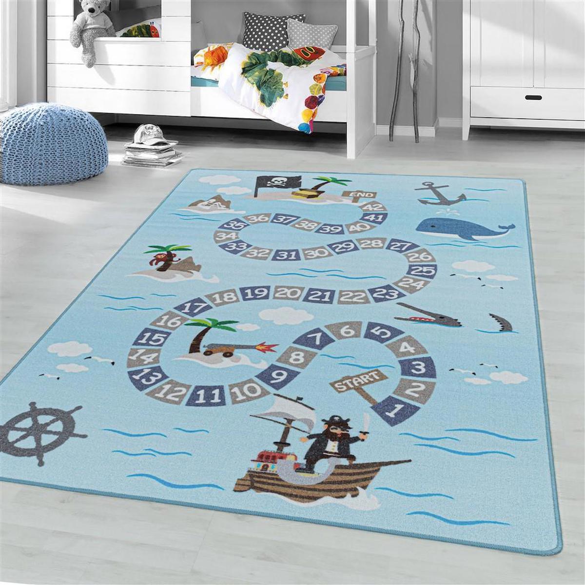 Red Halı Mavi 8 mm Polipropilen Toz Tutmaz Yıkanabilir Orta Kaymaz Lateks Taban Dikdörtgen Makine Dokuma Çocuk Odası Halısı 120x200 cm