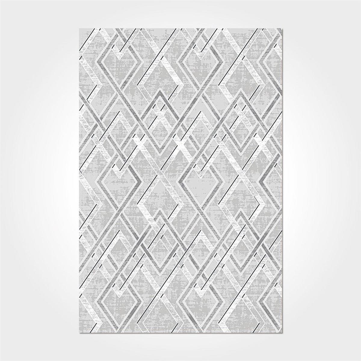 Crea Halı Royal 14858K Bej-Krem 11 mm Akrilik Toz Tutmaz Yıkanabilir Orta Pamuk Taban Geometrik Dikdörtgen Makine Dokuma Salon Halısı 120x180 cm