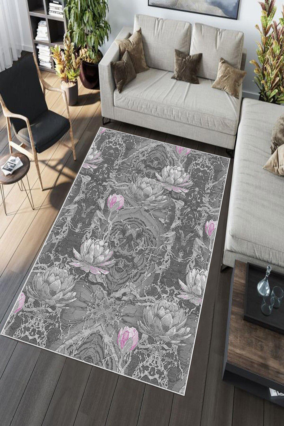 Aldora A135 Pembe 9 mm Deri Toz Tutmaz Yıkanabilir İnce Kaymaz Deri Taban Dikdörtgen Makine Dokuma Salon Halısı 80x500 cm