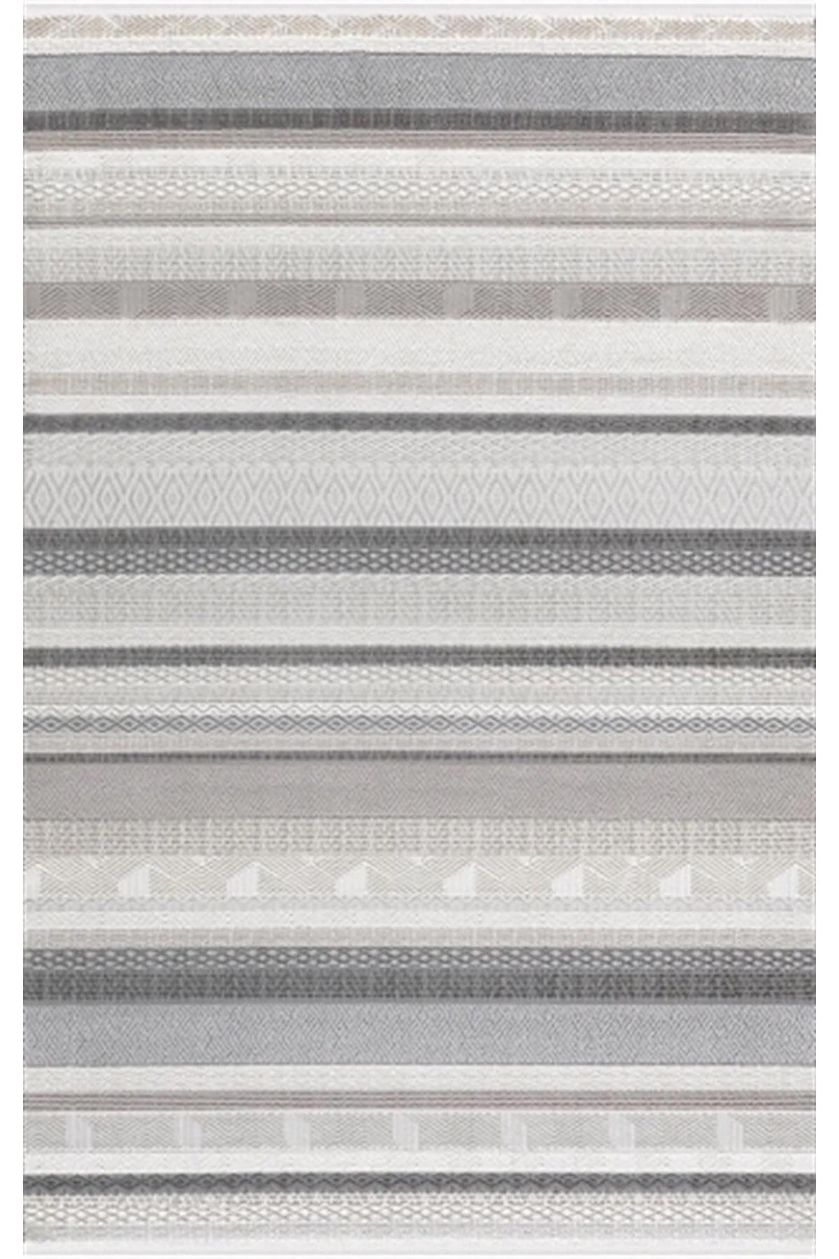 Merinos Recycle 38433 Gri 12 mm Akrilik Yıkanabilir İnce Kaymaz Dikdörtgen Makine Dokuma Salon Halısı 160x230 cm
