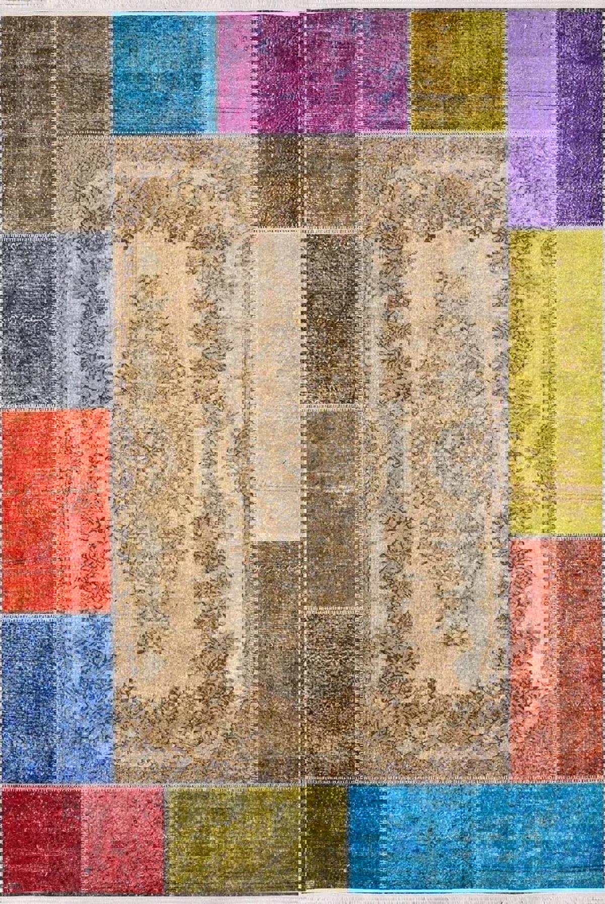 Halı Atölyesi HK128 Bej 5 mm Yıkanabilir Kaymaz Taban Dikdörtgen Makine Dokuma Halı 120x180 cm