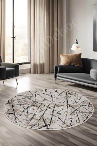 Dijidekor Krem 20 mm Peluş Yıkanabilir Kaymaz Taban Yuvarlak Makine Dokuma Salon Halısı 80x150 cm