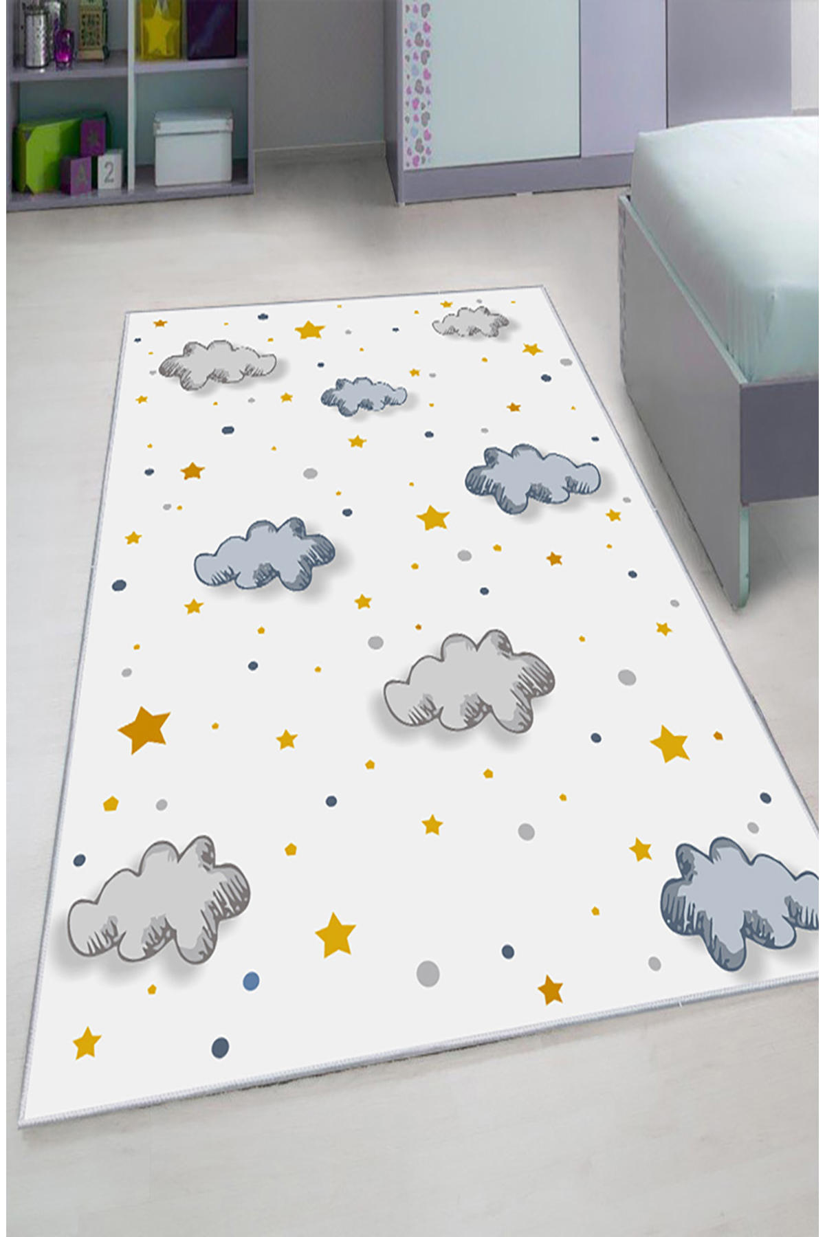 Artizon ART-C-007 Çok Renkli 0.8 mm Polyester Toz Tutmaz Yıkanabilir İnce Kaymaz Dot Taban Dikdörtgen Makine Dokuma Çocuk Odası Halısı 100x225 cm