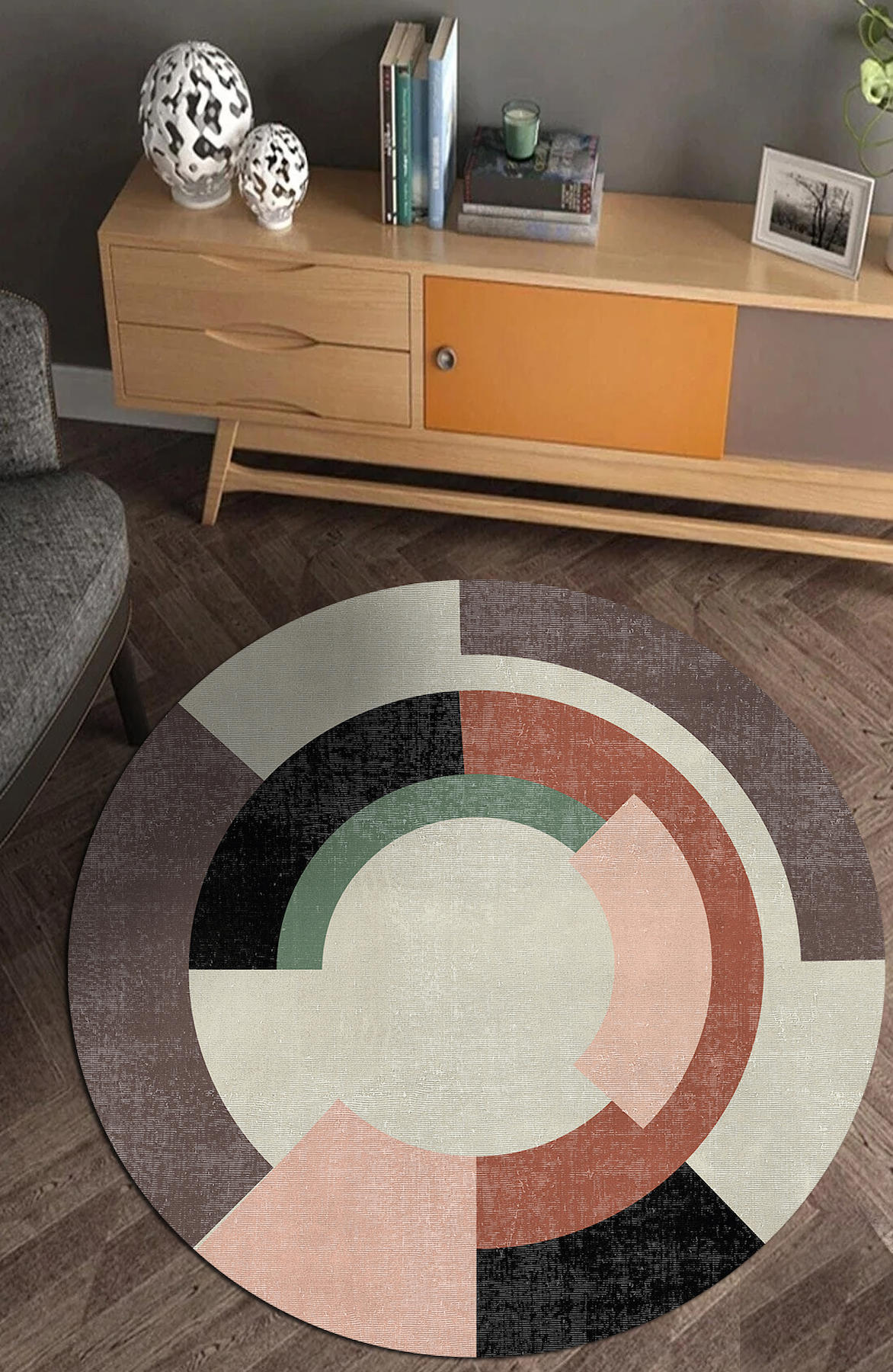 Aida Home Ortus Krem 5 mm Pamuk Antibakteriyel Yıkanabilir İnce Kaymaz Şönil Taban Yuvarlak Makine Dokuma Salon Halısı 100x100 cm