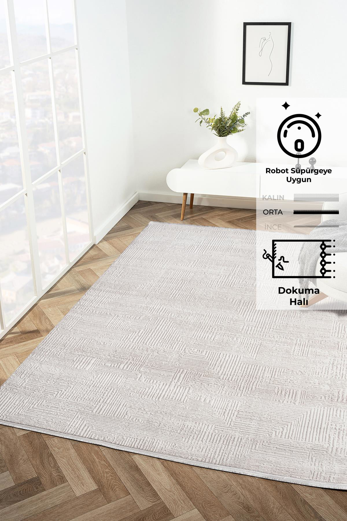 Konfor Halı Tavira 1978 Krem 7 mm Akrilik Yıkanabilir Dikdörtgen Makine Dokuma Salon Halısı 180x250 cm
