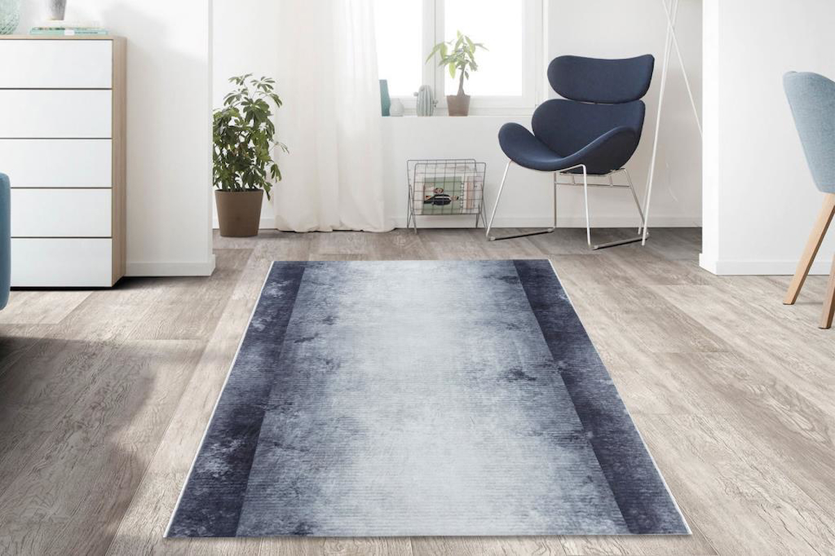 Carpettex Gri-Siyah 6 mm Polyester Antibakteriyel Yıkanabilir Kalın Kaymaz Lateks Taban Geometrik Dikdörtgen Makine Dokuma Salon Halısı 120x170 cm
