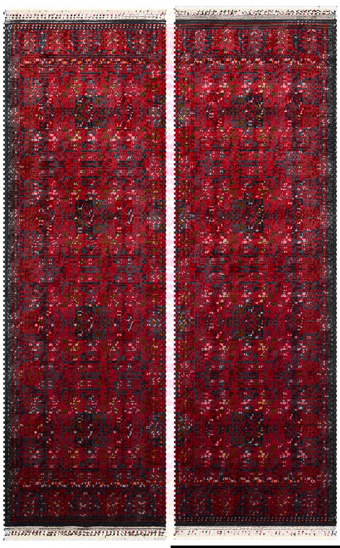 Eko Halı Nostalji 952 Kırmızı-Siyah 6-12 mm Akrilik Silinebilir Yıkanabilir Orta Kaymaz Dikdörtgen El Dokuması Oturma Odası-Salon Halısı 80x300 cm