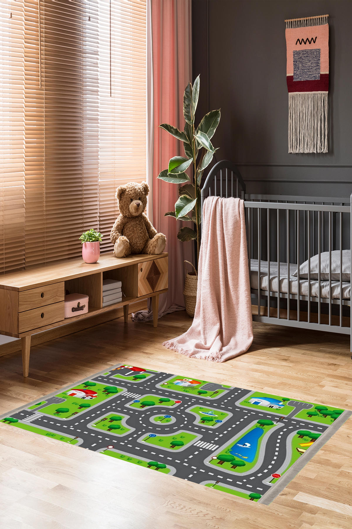 Homier Collection H-CK-10127A Krem 7 mm Pamuk Antibakteriyel Yıkanabilir Orta Kaymaz Dot Taban Dikdörtgen Makine Dokuma Çocuk Odası Halısı 160x230 cm