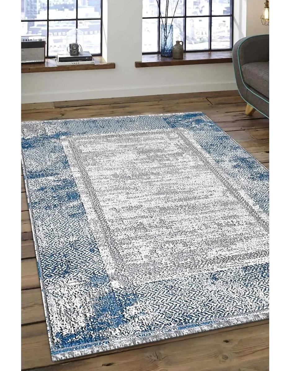 Atlas Halı Aster AQ06B Gri-Mavi 0.6 mm Akrilik Yıkanabilir İnce Kaymaz Jüt Taban Dikdörtgen Makine Dokuma Salon Halısı 133x190 cm