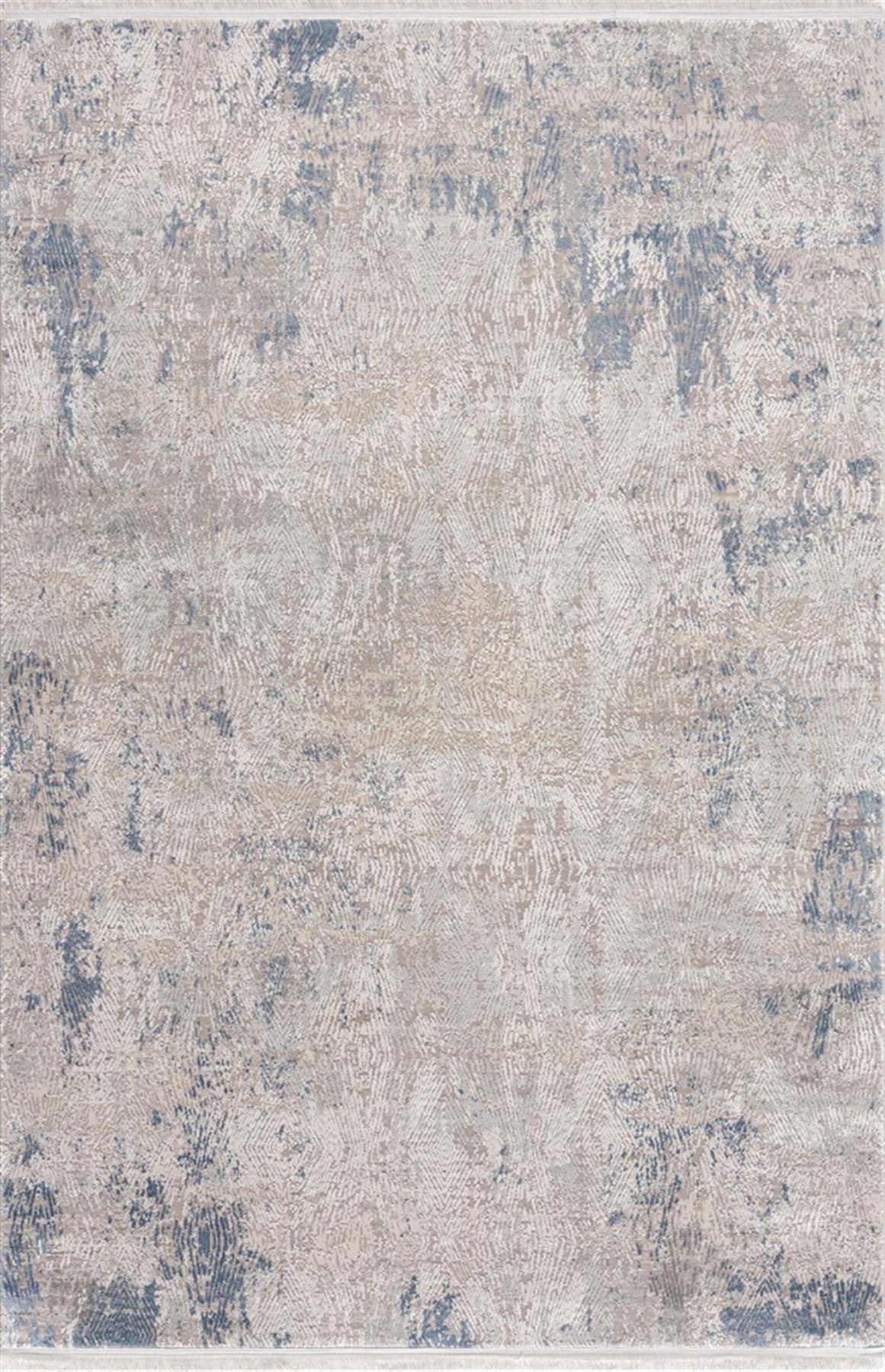 Sanat Halı Doku 1097 Bej - Mavi 8 mm Viskon Antibakteriyel Yıkanabilir Kalın Kaymaz Lateks Taban Dikdörtgen Makine Dokuma Salon Halısı 140x200 cm