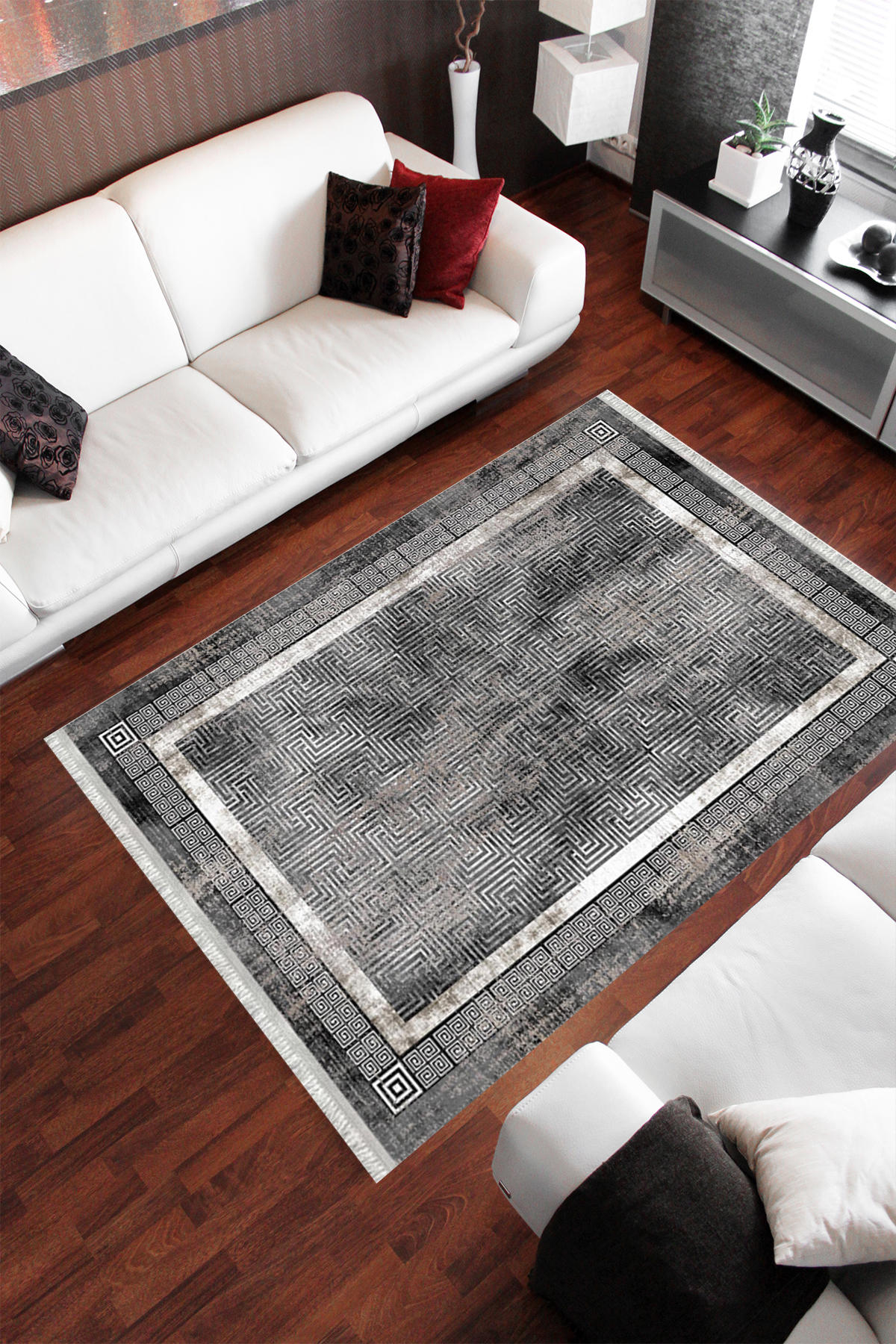 Homier Collection H-KS-3097A Çok Renkli 7 mm Pamuk Antibakteriyel Yıkanabilir Orta Kaymaz Dot Taban Dikdörtgen Makine Dokuma Salon Halısı 160x230 cm