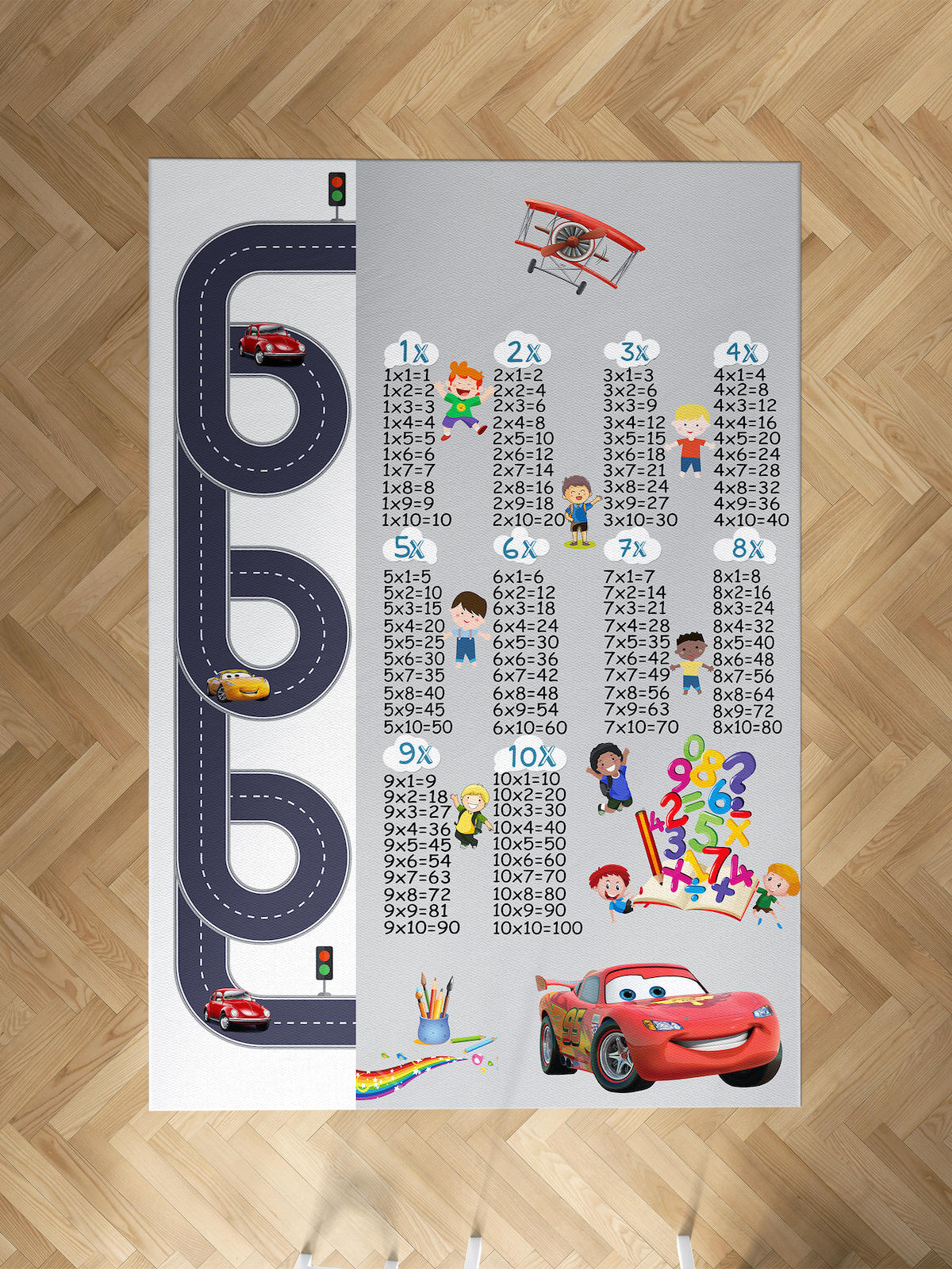 Mekta Home Çarpım Tablosu Krem 10 mm Antibakteriyel Yıkanabilir İnce Kaymaz Dot Taban Dikdörtgen Makine Dokuma Çocuk Odası Halısı 160x300 cm