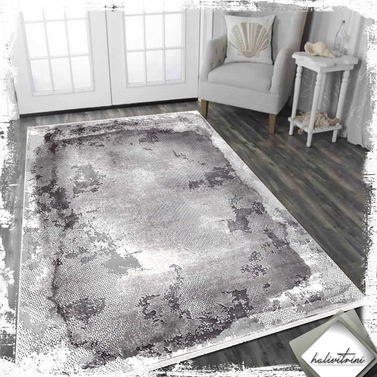 Padişah Eternity Gri 7 mm Akrilik Antibakteriyel Yıkanabilir İnce Kaymaz Dikdörtgen Makine Dokuma Salon Halısı 200x290 cm