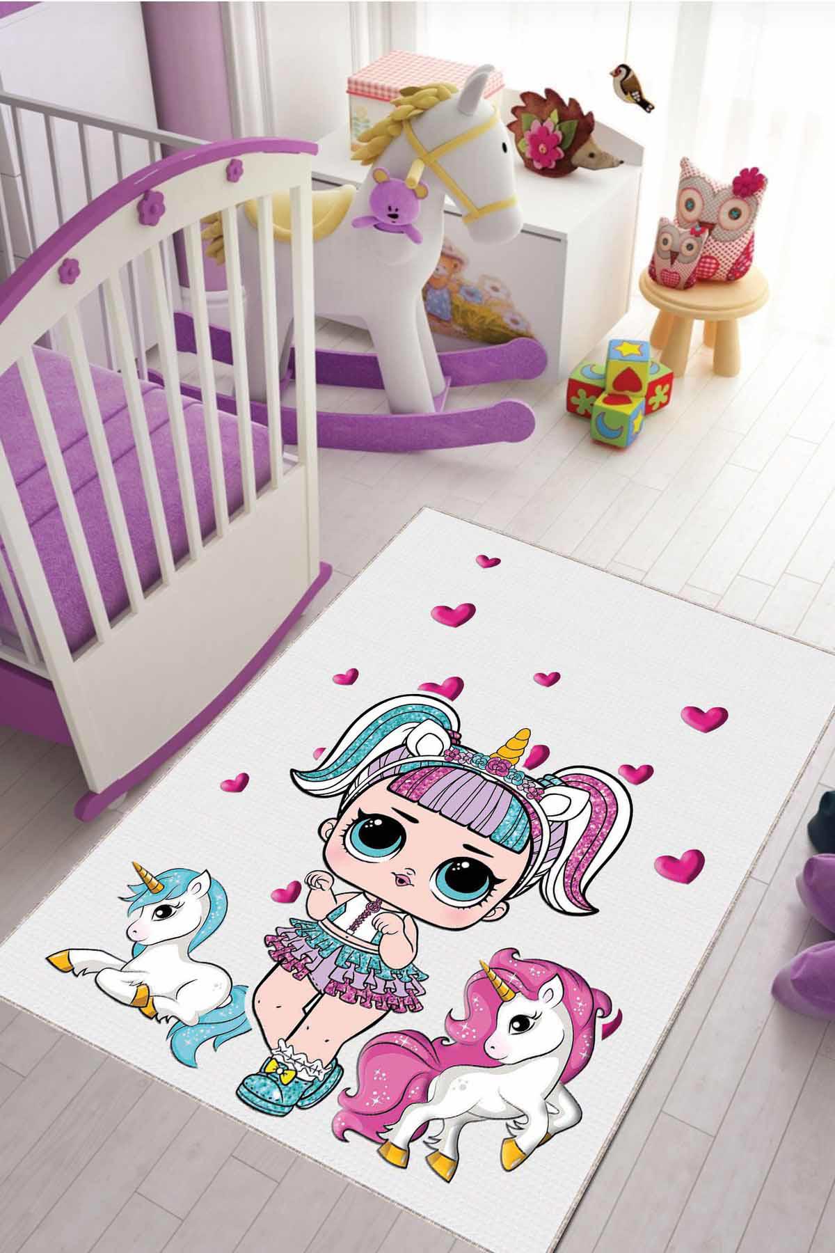 Viva Home KD117 Pembe 7 mm Mikropolyester Leke Tutmaz Yıkanabilir İnce Kaymaz Dot Taban Dikdörtgen Makine Dokuma Çocuk Odası Halısı 120x180 cm