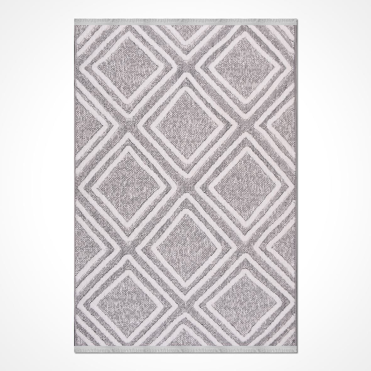 Crea Halı Rey 1853AK Krem 8 mm Polyester Toz Tutmaz Yıkanabilir Orta Geometrik Dikdörtgen Makine Dokuma Salon Halısı 80x150 cm