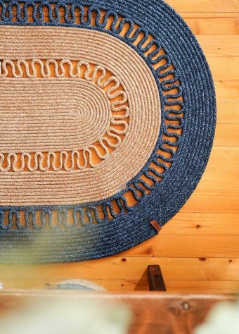 Mikasa Moor The Mia SPT0050 Lacivert 6 mm Antialerjenik-Antibakteriyel Yıkanabilir İnce Jüt Taban Oval El Dokuması İç ve Dış Mekan Halısı 100x300 cm