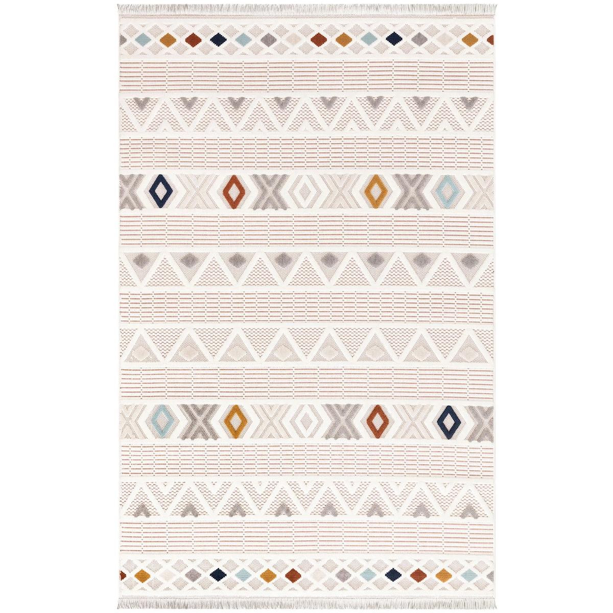 İpek Mekik Halı Duru Risby 1805 Krem 10 mm Polyester Yıkanabilir Orta Kaymaz Geometrik Dikdörtgen Makine Dokuma Antre-Çocuk Odası-Salon-Yatak Odası Halısı 180x250 cm