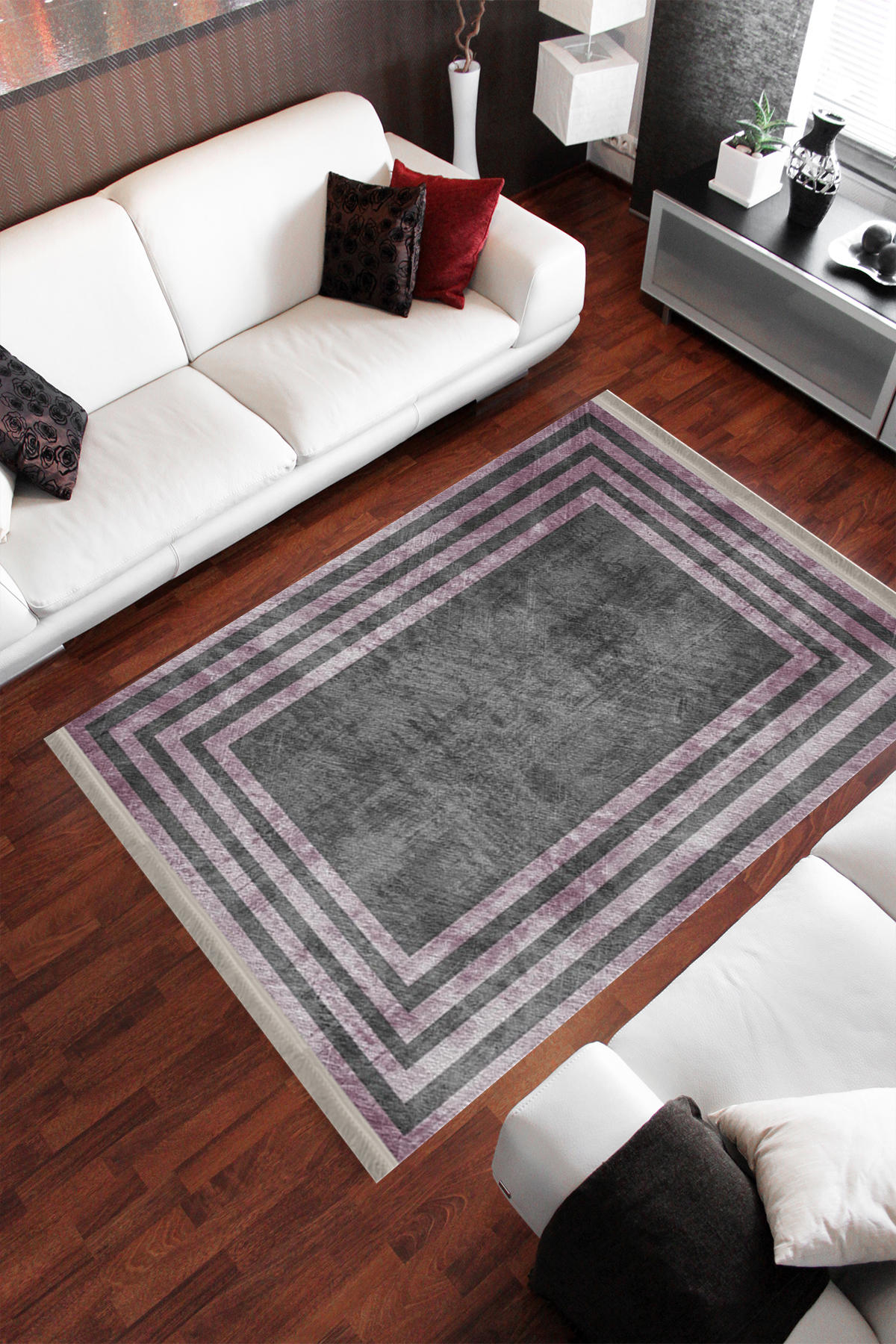 Homier Collection H-MD-0067A Çok Renkli 7 mm Pamuk Antibakteriyel Yıkanabilir Orta Kaymaz Dot Taban Dikdörtgen Makine Dokuma Salon Halısı 180x180 cm