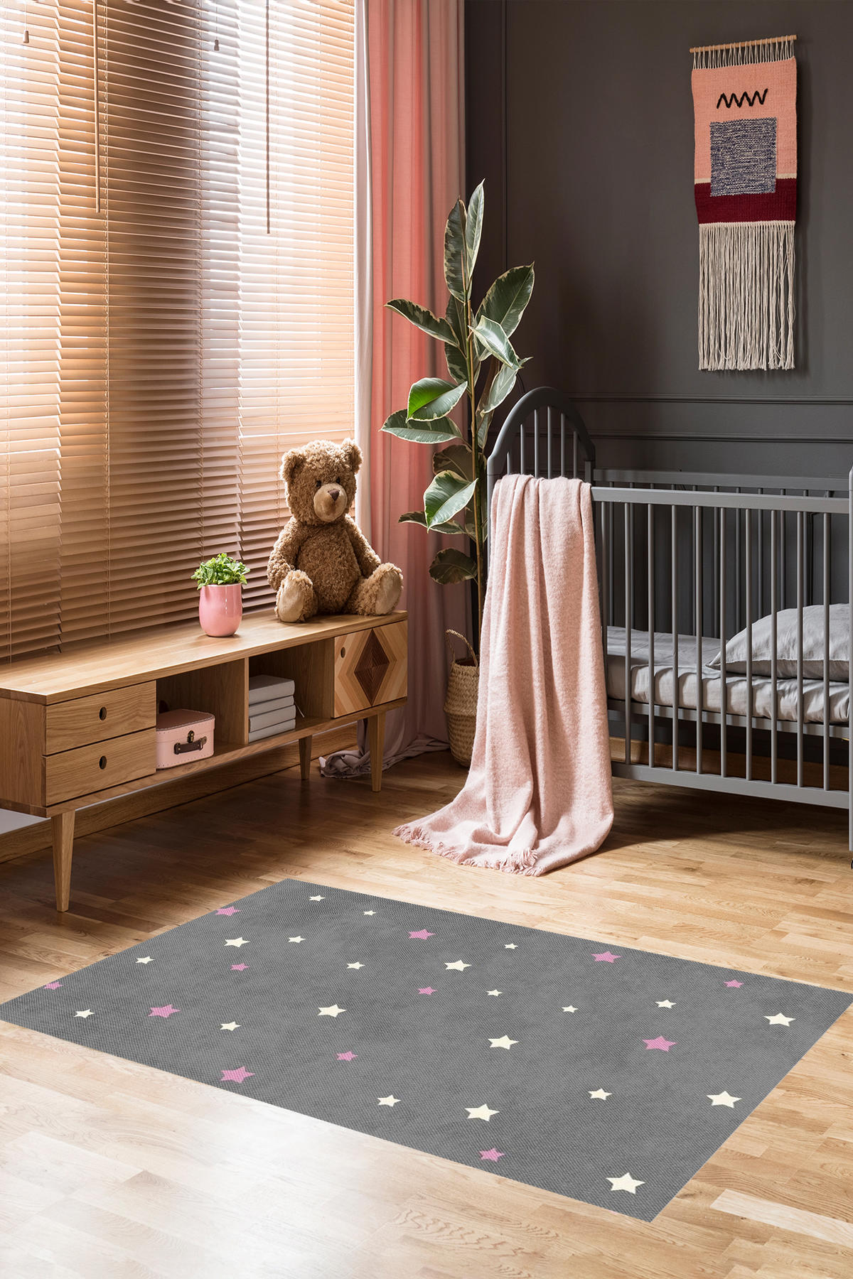 Homier Collection H-CK-10110B Gri 9 mm Pamuk Antibakteriyel Yıkanabilir Orta Kaymaz Dikdörtgen Makine Dokuma Çocuk Odası Halısı 100x200 cm