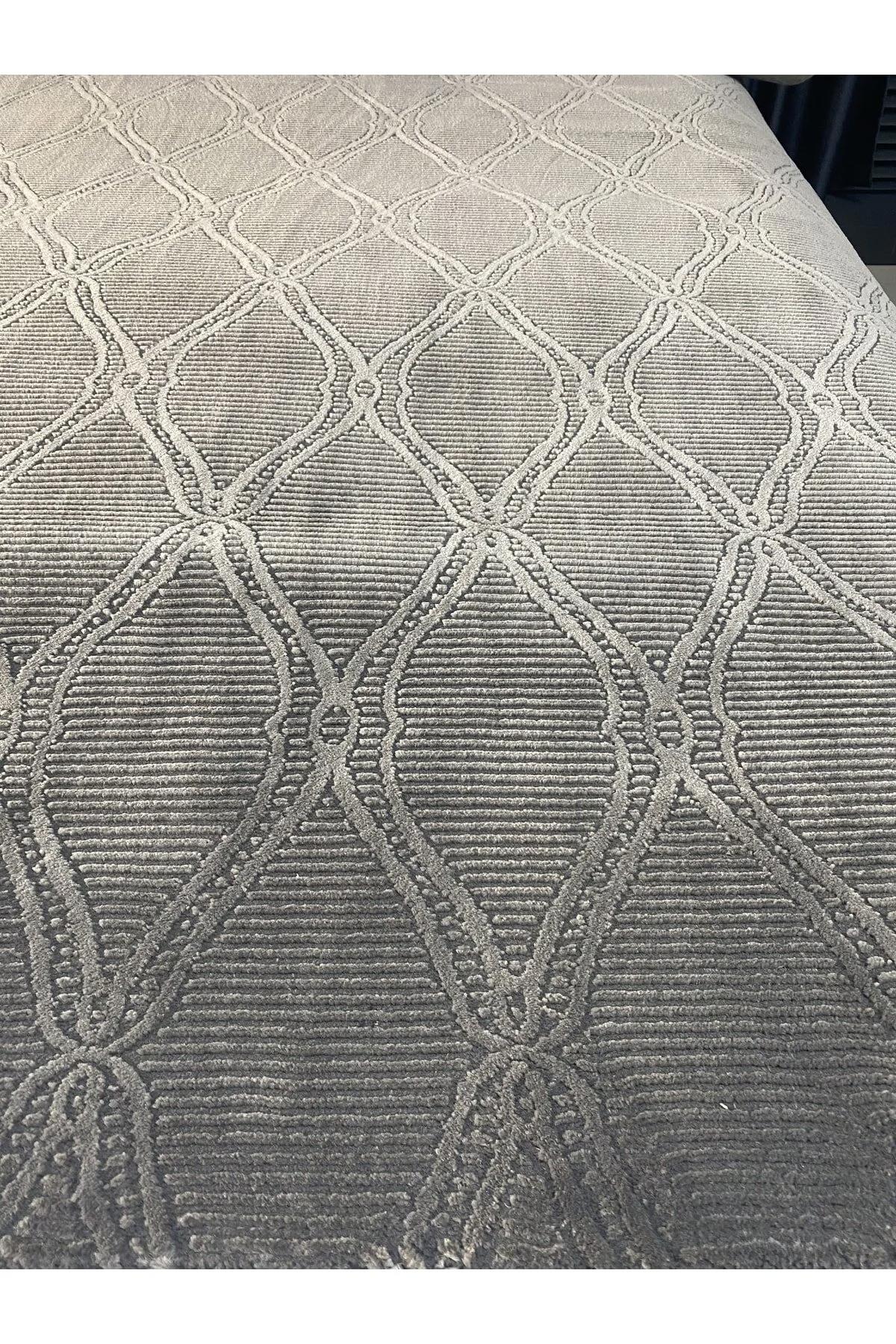 Merinos Recycle 37406 Krem 7 mm Pamuk Toz Tutmaz Yıkanabilir İnce Kaymaz Geometrik Dikdörtgen Makine Dokuma Salon Halısı 200x290 cm