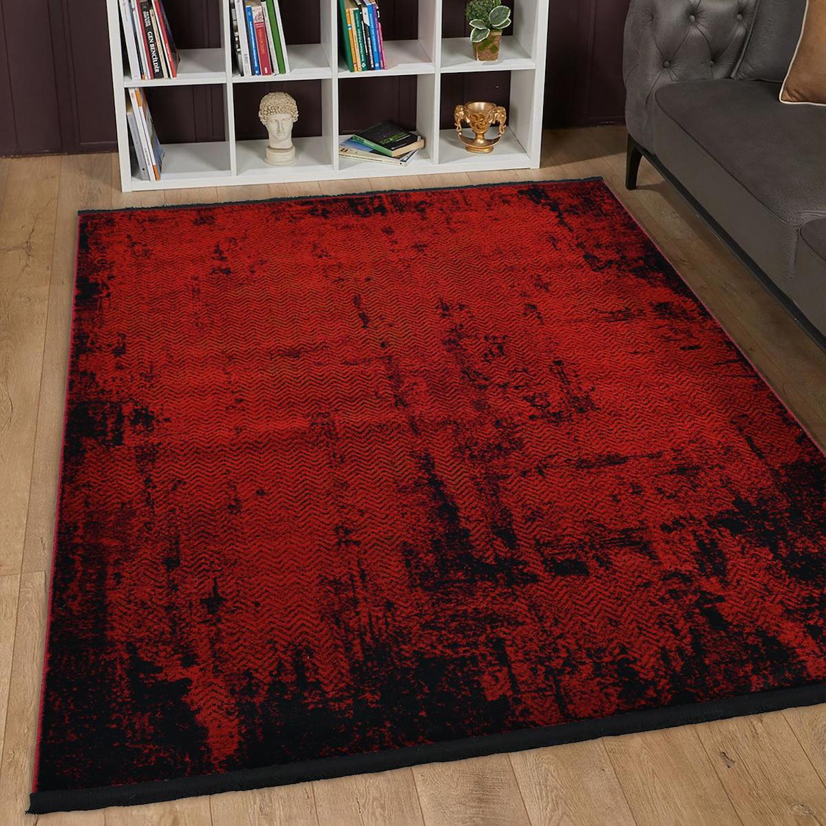 Giza Home 5592A-ZS72 Bordo 8 mm Polipropilen Yıkanabilir İnce Kaymaz Jüt Taban Dikdörtgen Makine Dokuma Salon Halısı 200x290 cm