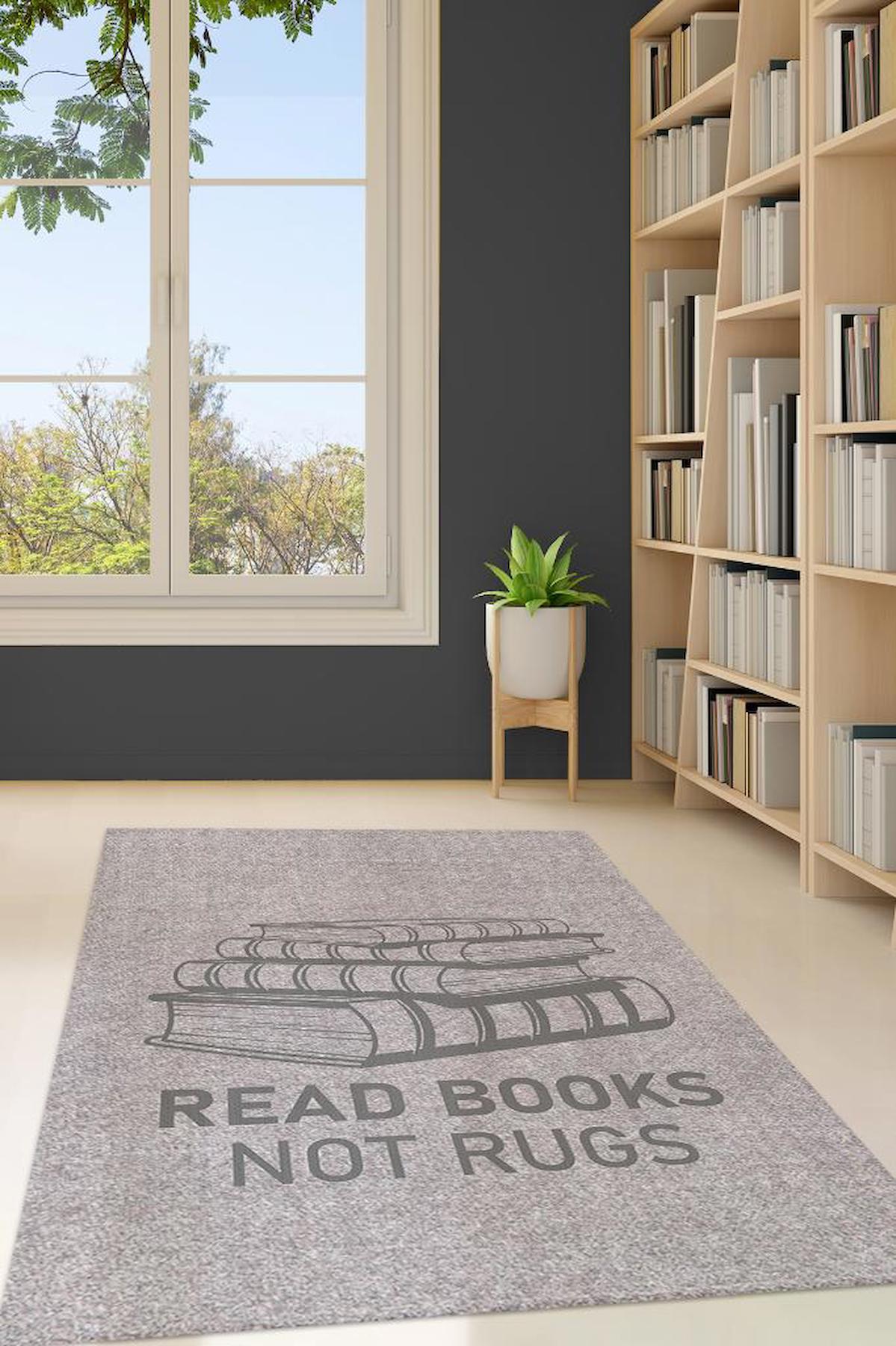 Homshtag Kitap Oku Gri 4 mm Pamuk Antistatik Yıkanabilir İnce Kaymaz Dikdörtgen Makine Dokuma Çalışma Odası Halısı 80x150 cm