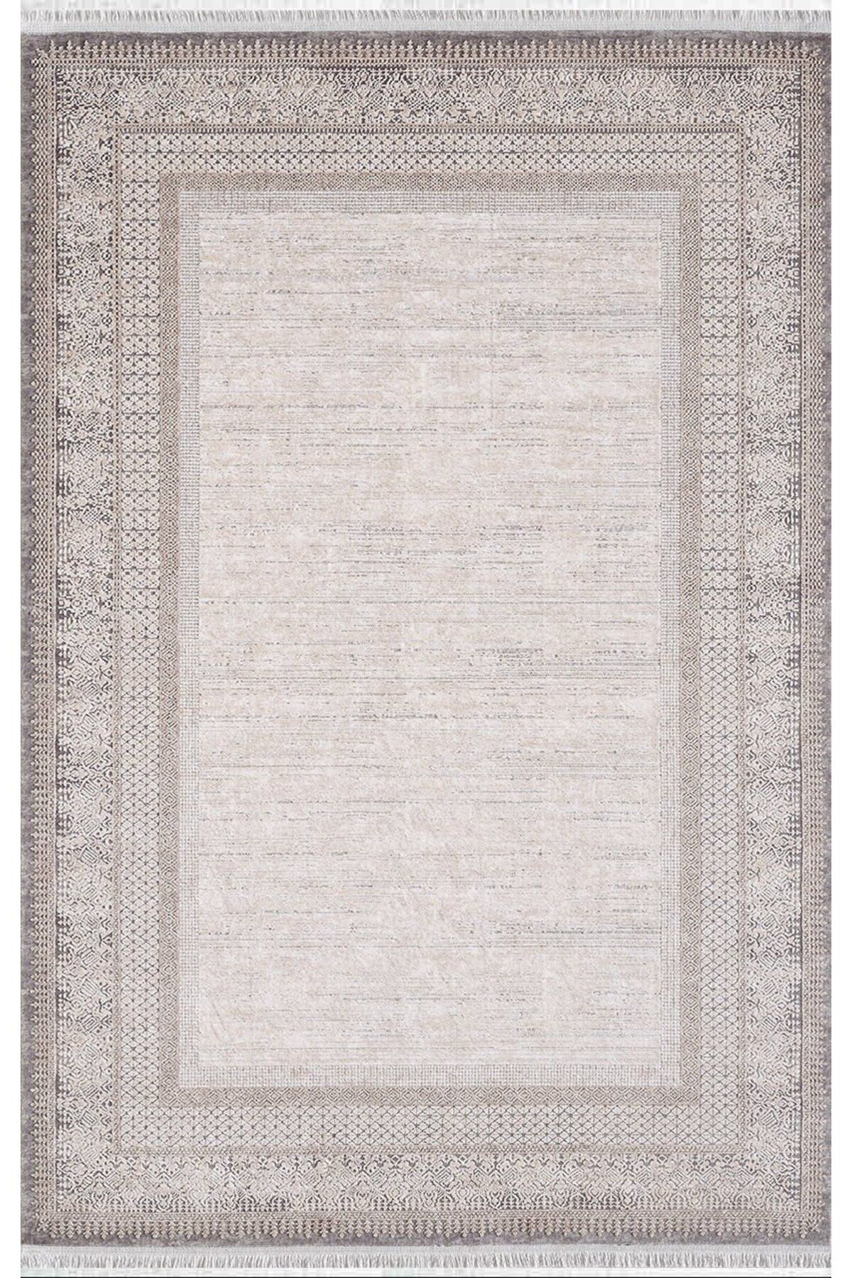 Artemis Halı Barok Bej 7 mm Viskon Yıkanabilir İnce Kaymaz Jüt Taban Dikdörtgen Makine Dokuma Salon Halısı 150x150 cm