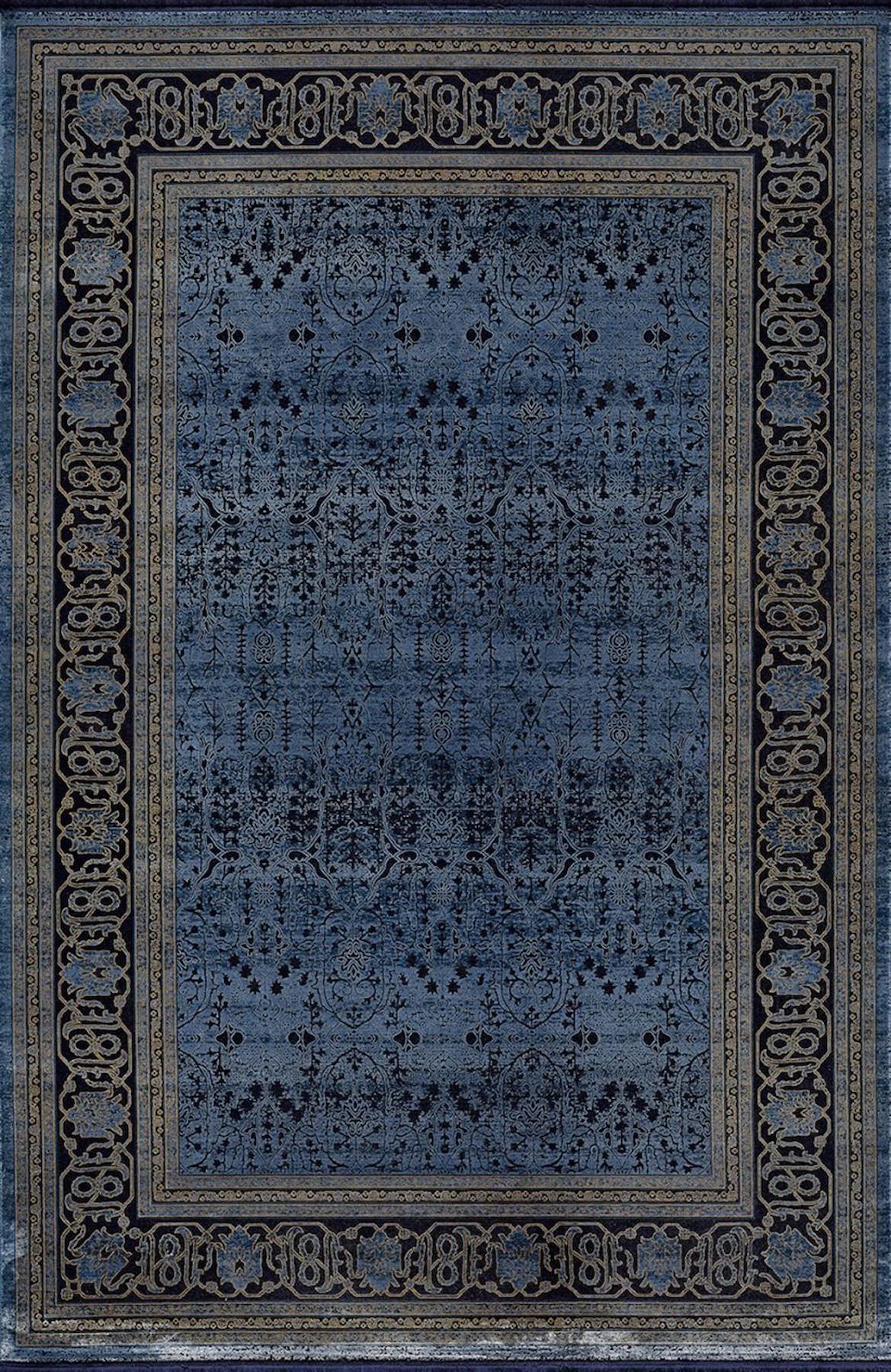 Artemis Halı Bella 6463B Lacivert 5 mm Akrilik Yıkanabilir İnce Kaymaz Jüt Taban Dikdörtgen Makine Dokuma Salon Halısı 120x180 cm