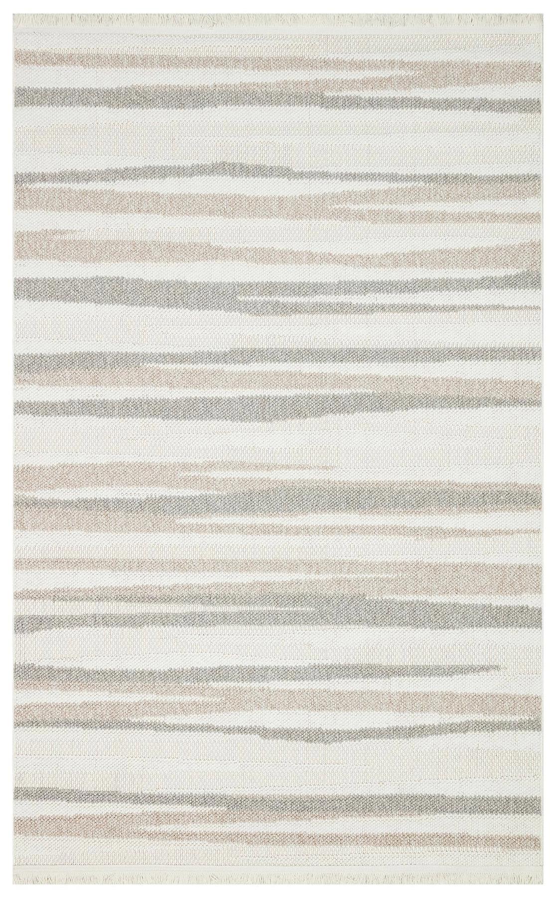 Eko Halı Motto MOT02 Bej-Gri 7 mm Polyester Silinebilir Yıkanabilir Orta Kaymaz Dikdörtgen Makine Dokuma Oturma Odası-Salon Halısı 150x230 cm