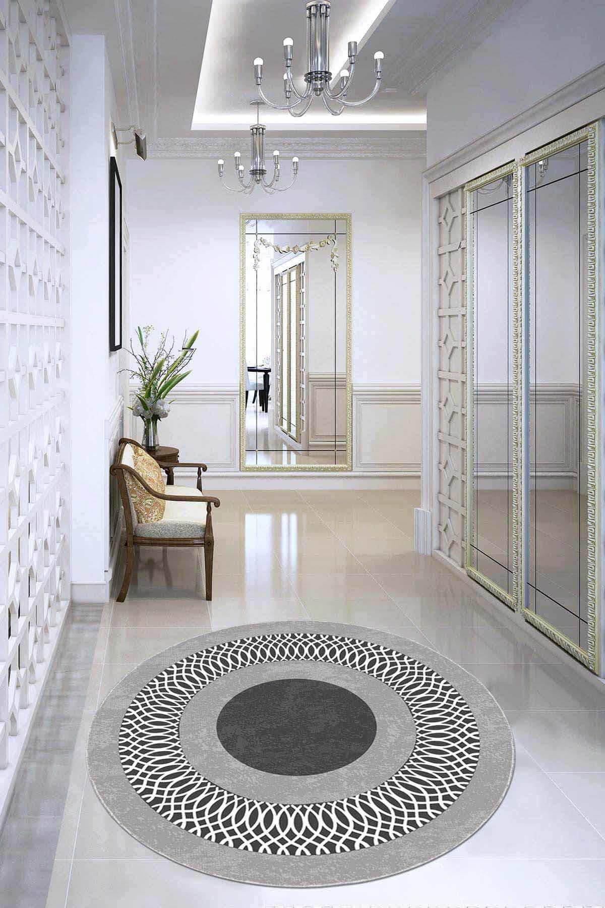Viva Home AR944 Gri 7 mm Mikropolyester Toz Tutmaz Yıkanabilir İnce Kaymaz Dot Taban Yuvarlak Makine Dokuma Salon Halısı 200x300 cm