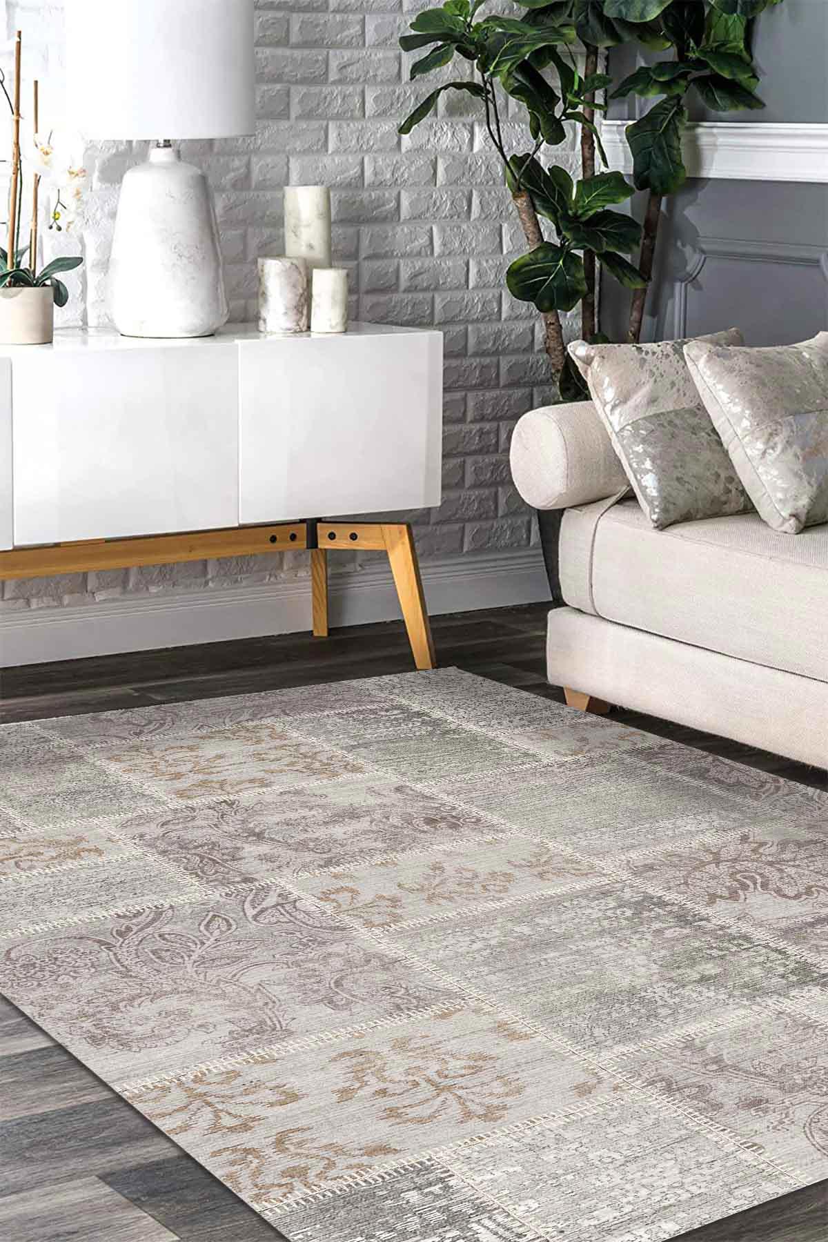 Latte Dizayn Daly Krem 0.5 mm Pamuk Antibakteriyel Yıkanabilir Orta Kaymaz Dikdörtgen Makine Dokuma Salon Halısı 160x230 cm