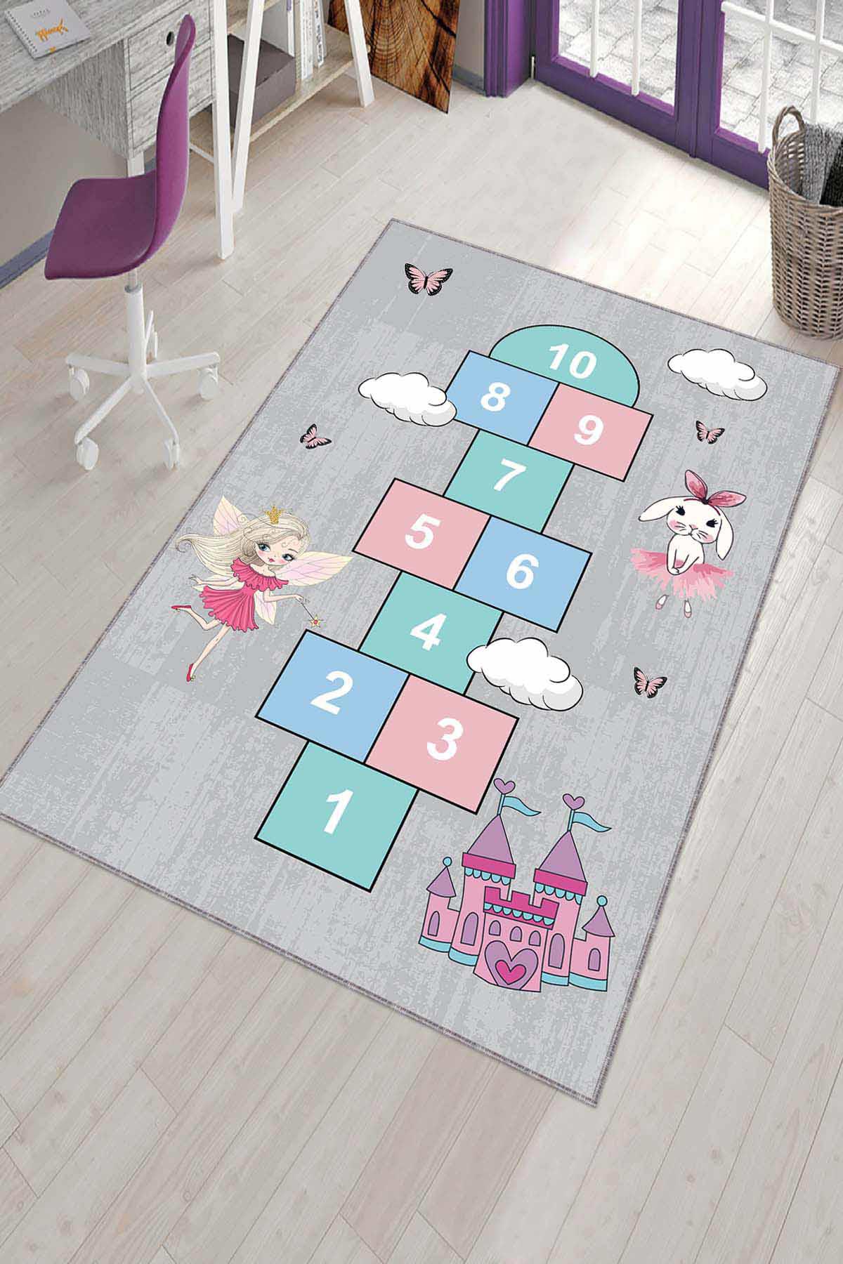 Viva Home AR1130 Krem 7 mm Mikropolyester Leke Tutmaz Yıkanabilir Orta Kaymaz Dot Taban Dikdörtgen Makine Dokuma Çocuk Odası Halısı 160x230 cm