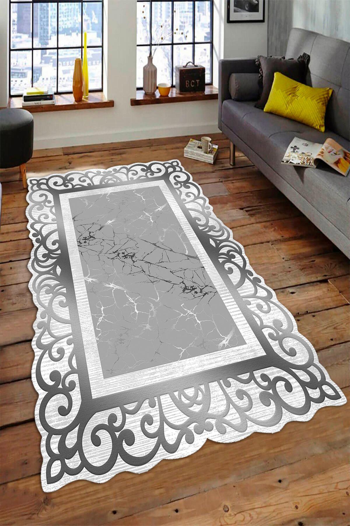 Aldora L8003 Gri 9 mm Deri Toz Tutmaz Yıkanabilir İnce Kaymaz Deri Taban Dikdörtgen Makine Dokuma Salon Halısı 120x120 cm