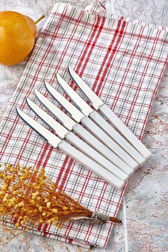 Cooker Lüks Meyve Bıçağı Seti Beyaz 6 Parça Bıçak Takımı Kare Saplı Meyve Bıçağı