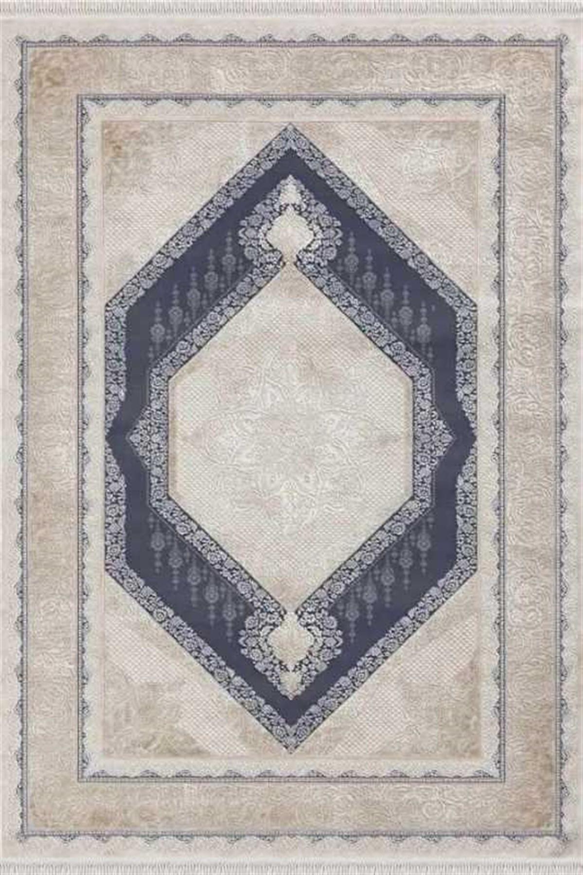 Merinos Rodin 19769 Çok Renkli 8 mm Akrilik Toz Tutmaz Yıkanabilir Kalın Kaymaz Dikdörtgen Makine Dokuma Salon Halısı 120x200 cm