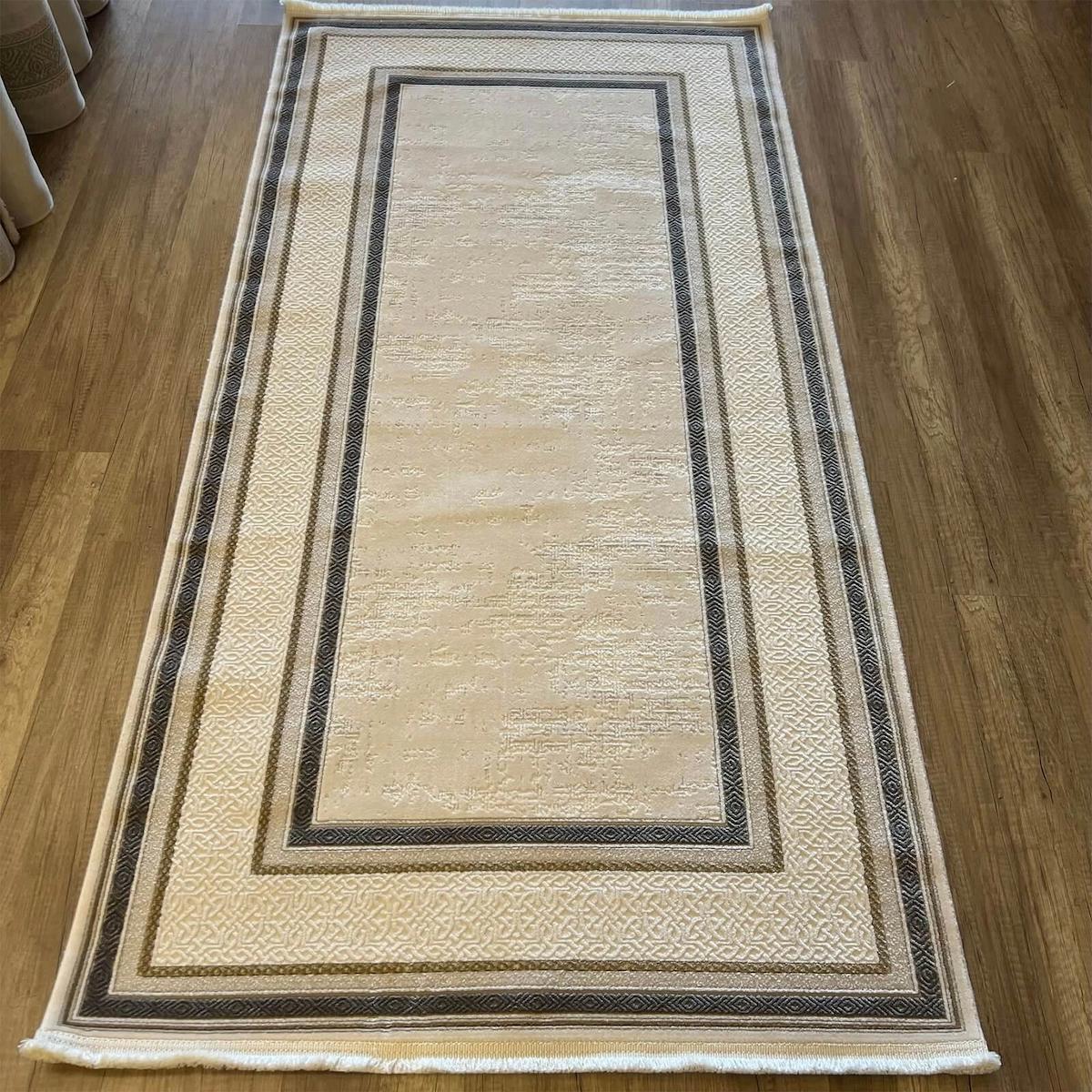 Luxess Halı Valeria 1073 Bej 8 mm Polyester Antibakteriyel Yıkanabilir İnce Kaymaz Dikdörtgen Makine Dokuma Salon Halısı 120x180 cm