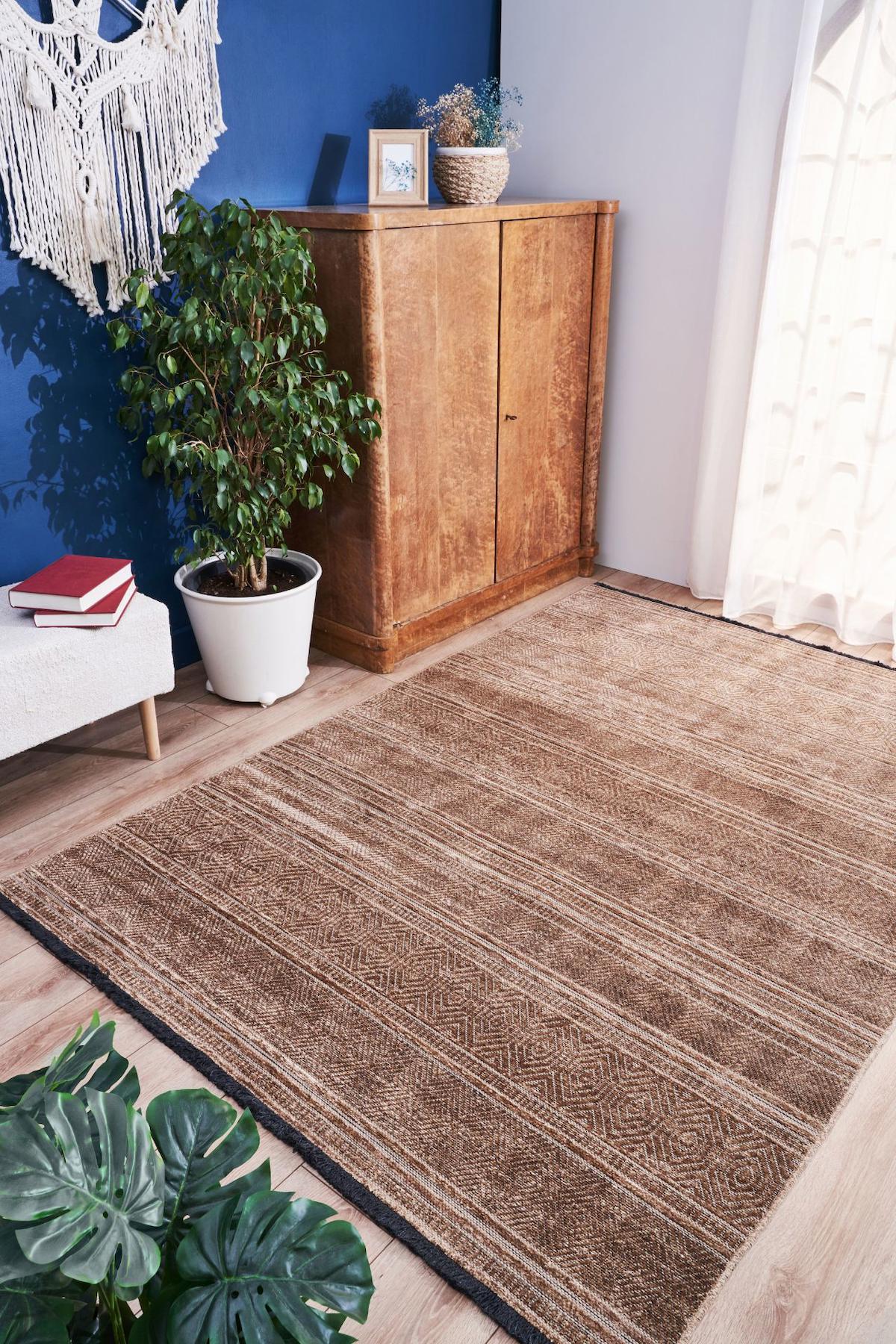 Apex Gloria 4002 Çok Renkli Viskon Yıkanabilir İnce Kaymaz Jüt Taban Dikdörtgen Makine Dokuma Salon Halısı 40x60 cm