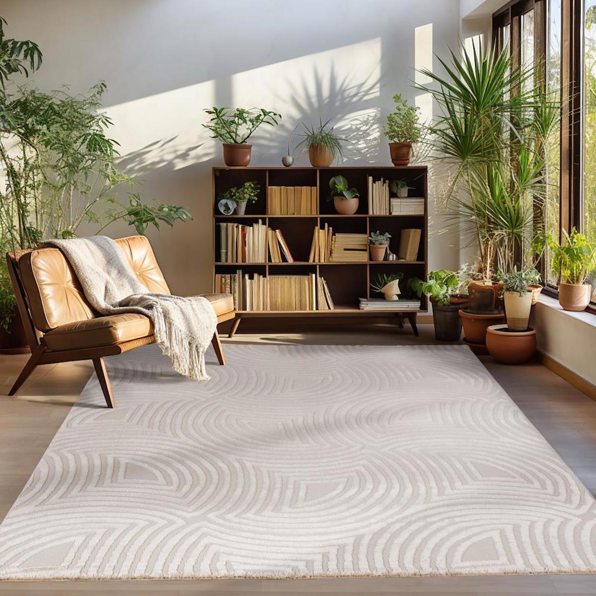 Carpettex Bej 12 mm Polyester Yalıtıma Yardımcı Yıkanabilir Kalın Kaymaz Dikdörtgen Makine Dokuma Salon Halısı 180x250 cm