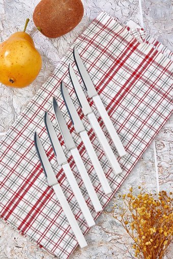 Cooker Lüks Meyve Bıçağı Seti Beyaz 6 Parça Bıçak Takımı Kare Saplı Meyve Bıçağı