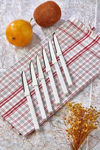 Cooker Lüks Meyve Bıçağı Seti Beyaz 6 Parça Bıçak Takımı Kare Saplı Meyve Bıçağı