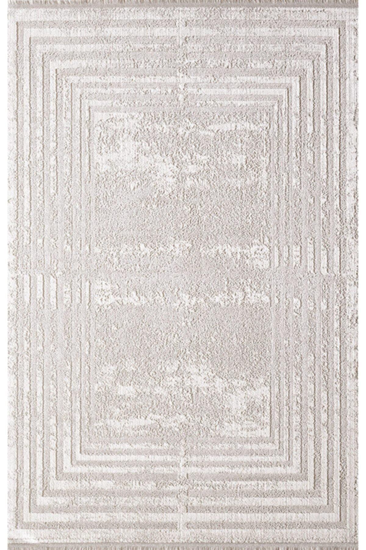Royal Halı Lootus L014I Krem 10 mm Viskon Toz Tutmaz Yıkanabilir Kalın Kaymaz Lateks Taban Dikdörtgen Makine Dokuma Salon Halısı 40x60 cm