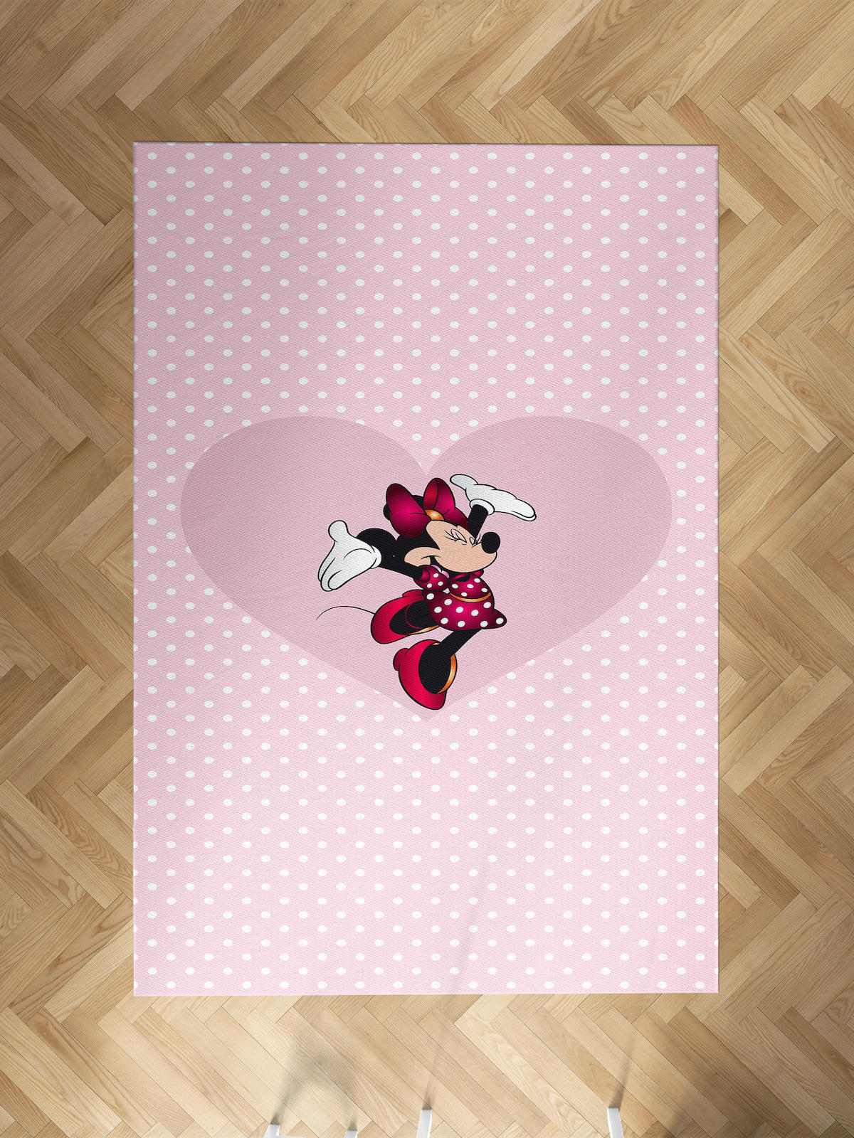 Mekta Home Minnie Mouse Krem 10 mm Antibakteriyel Yıkanabilir İnce Kaymaz Dot Taban Dikdörtgen Makine Dokuma Çocuk Odası Halısı 160x160 cm