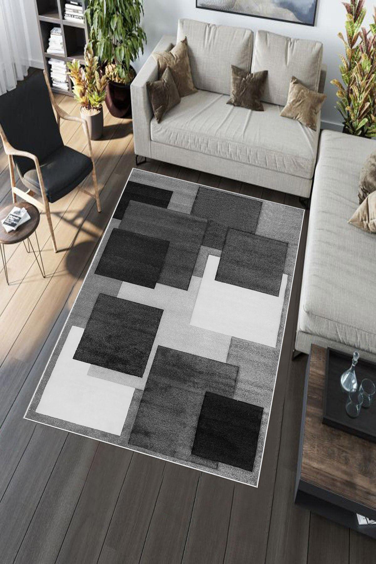 Aldora A236 Gri 9 mm Deri Toz Tutmaz Yıkanabilir İnce Kaymaz Pamuk Taban Dikdörtgen Makine Dokuma Salon Halısı 80x150 cm