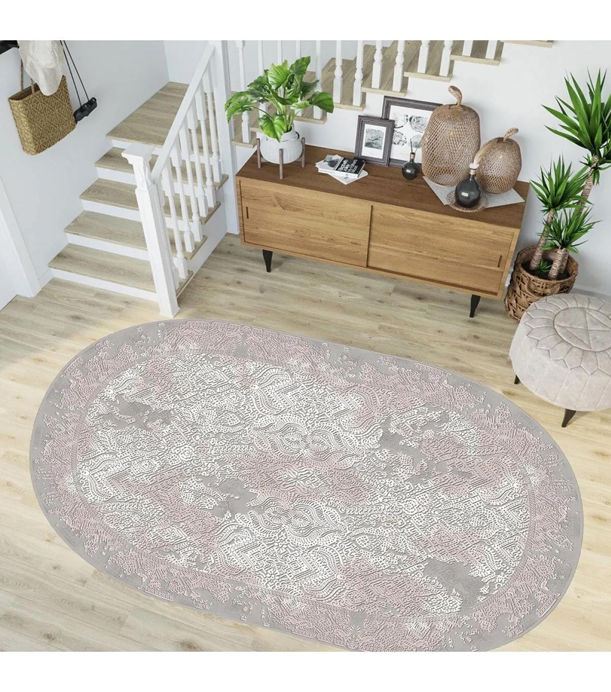 Rovigo Home RVG7252-HY1075 Gri 8 mm Polyester Yıkanabilir Orta Kaymaz Dot Taban Dikdörtgen Makine Dokuma Salon Halısı 200x200 cm