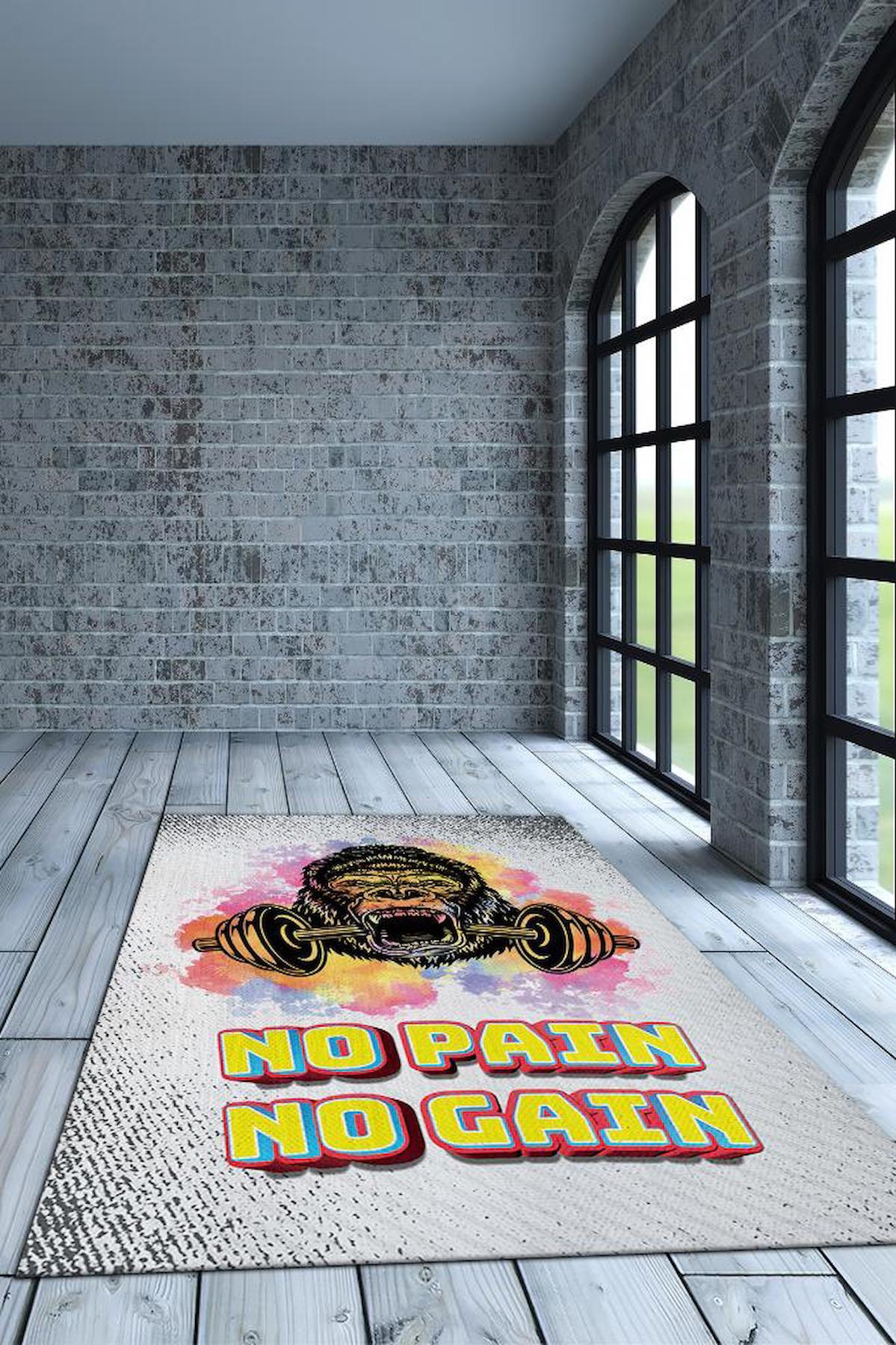 Homshtag Acı Yoksa Kazanç Yok Krem 4 mm Pamuk Antistatik Yıkanabilir İnce Kaymaz Dikdörtgen Makine Dokuma Çalışma Odası Halısı 100x300 cm